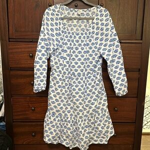 J.Crew Scoop-neck long sleeve Cotton Mini Dress Size 14 blue and white